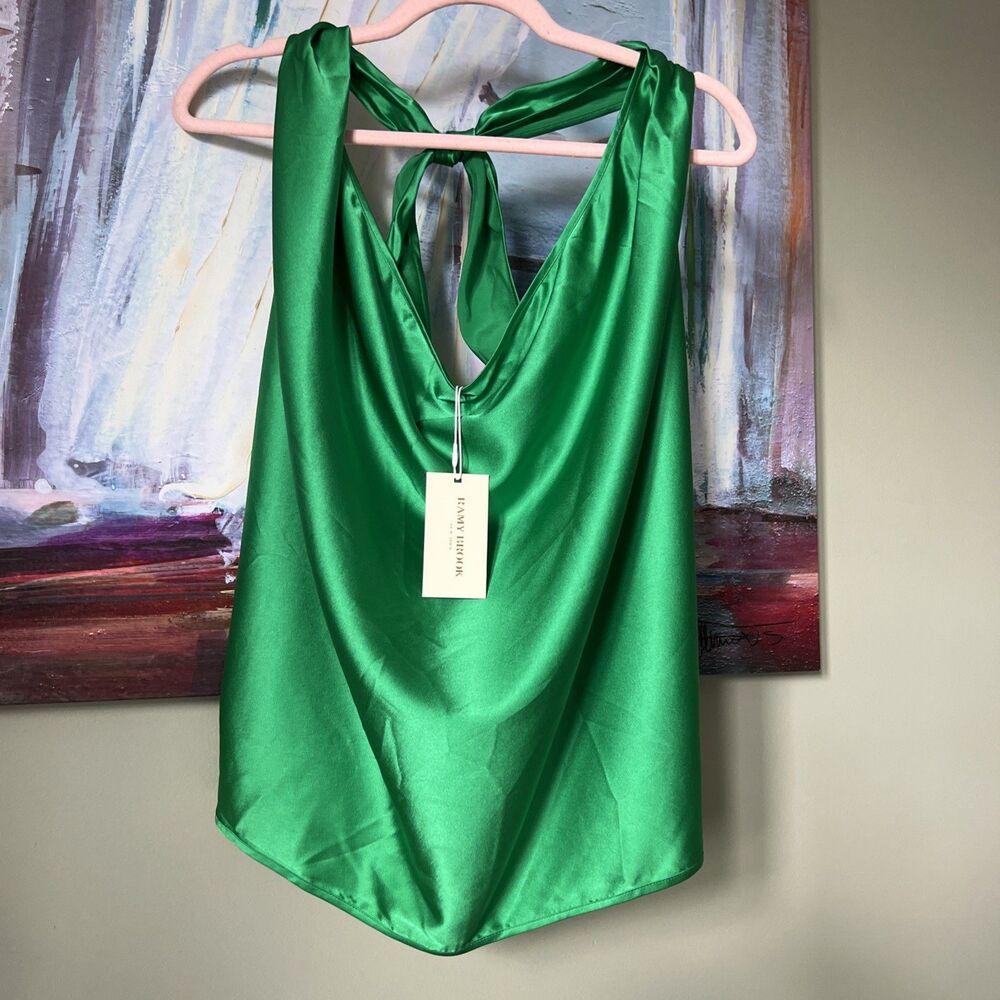 Ramy Brook S Harriet Halter Silk Green  Charmeuse Slvless Top Blouse Shirt NWT